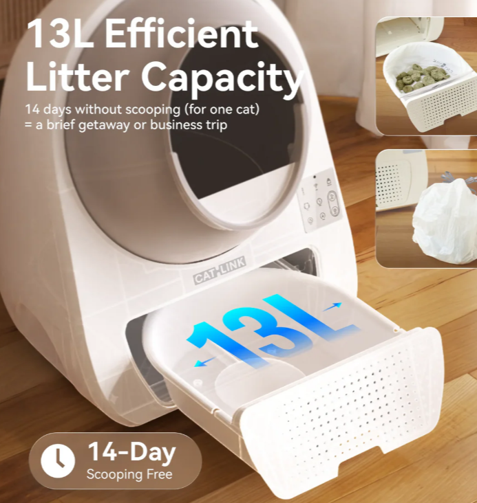 CATLINK Big White Automatic Cat Litter Box--13L Large Capacity