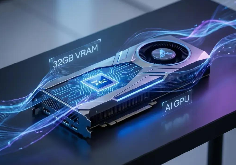 Intel Arc Pro B70 GPU featuring 32GB VRAM and AI-optimized architecture for enterprise workloads