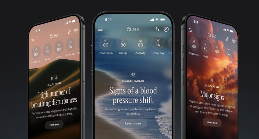 Health Radar app showing blood pressure shift