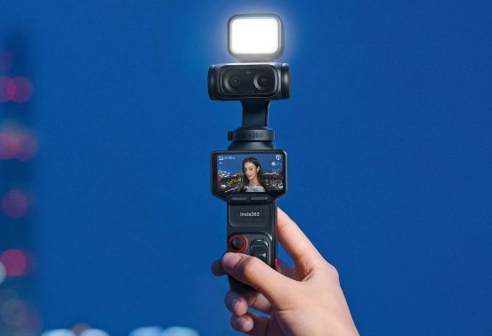 Insta360 Luna Ultra handheld shooting with LED light