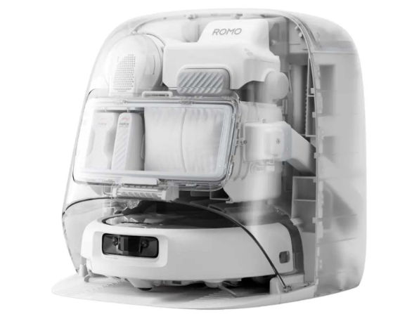 ROMO 2 robot vacuum in modern living room setting